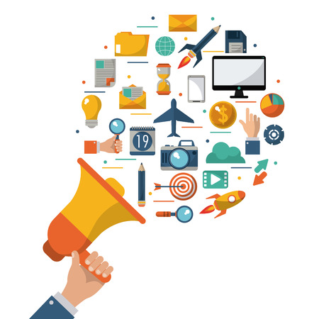hand holding megaphone advert commercial marketing vector illustrationのイラスト素材