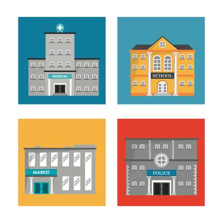 set building facade different construction vector illustrationのイラスト素材