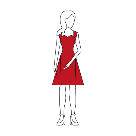 color silhouette image faceless woman with red dress clothing vector illustrationのイラスト素材