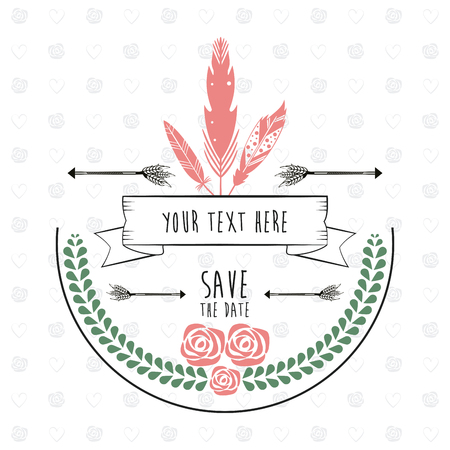 save the date rustic floral frame feather decoration design vector illustrationのイラスト素材