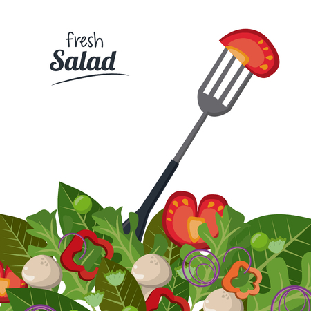 fresh salad tomato leaves fork organic food vector illustrationのイラスト素材