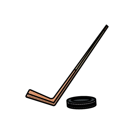 drawing hockey stick and puck sport image vector illustrationのイラスト素材