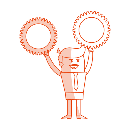 red silhouette image cartoon business man holding a gears vector illustrationのイラスト素材