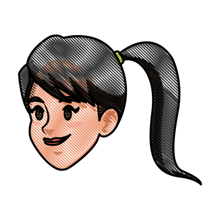 drawing face girl ponytail female character image vector illustrationのイラスト素材