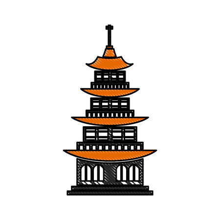 drawing chinese building ancient temple tower pagoda vector illustrationのイラスト素材