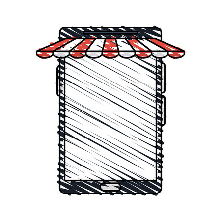 color crayon stripe cartoon business on line shopping on mobile vector illustrationのイラスト素材