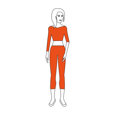 young pretty woman wearing crop top and pants icon image vector illustration designのイラスト素材