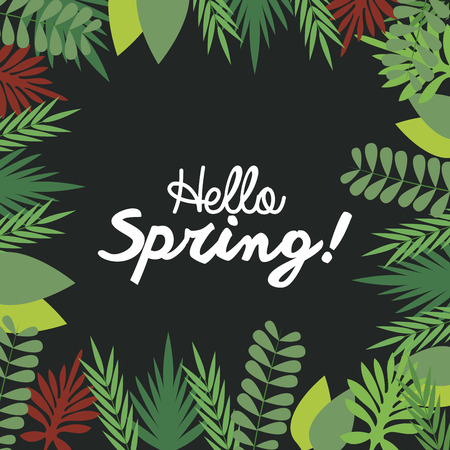Hello spring letter decorating, leaf natural dark background season vector illustrationのイラスト素材