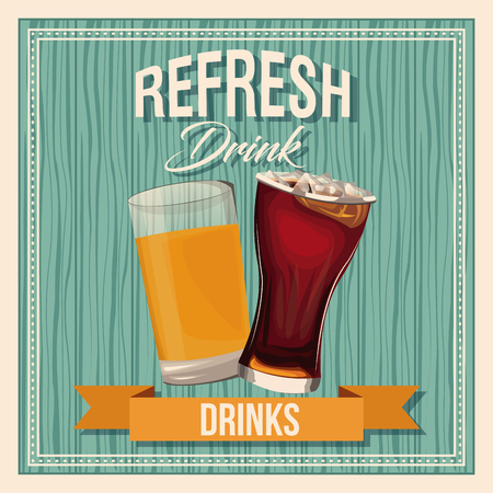 Refresh drinks beer glass soda liquid vintage poster vector illustrationのイラスト素材