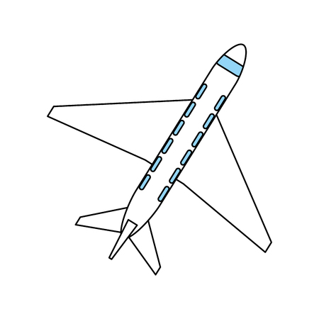 color silhouette cartoon top view travel airplane vector illustrationのイラスト素材