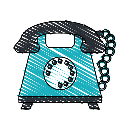 color crayon stripe cartoon retro telephone with cord vector illustrationのイラスト素材