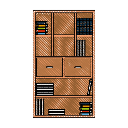 drawing bookcase library books furniture drawers handle vector illustrationのイラスト素材