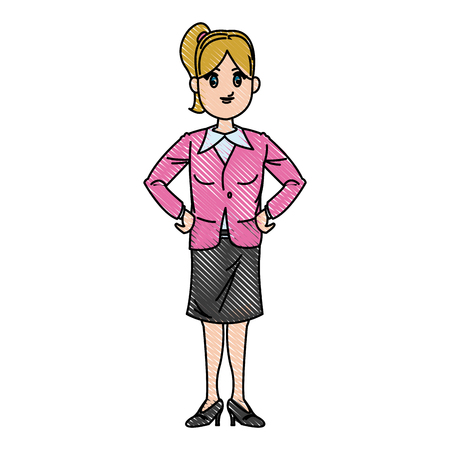 drawing happy business woman, isolated on white vector illustrationのイラスト素材