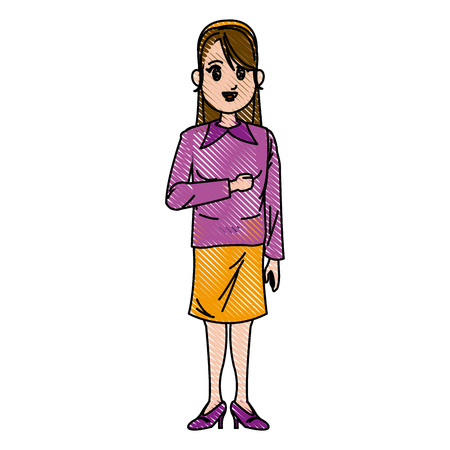 drawing happy business woman, isolated on white vector illustrationのイラスト素材