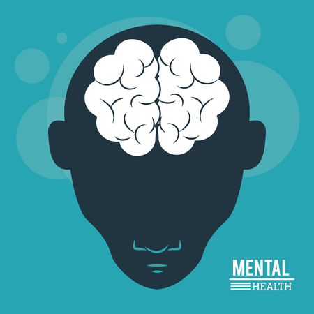 mental health, head human, silhouette face and brain in flat style. vector illustrationのイラスト素材