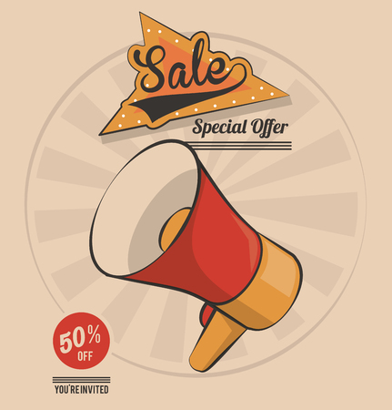 vintage megaphone marketing sale special offer card vector illustrationのイラスト素材