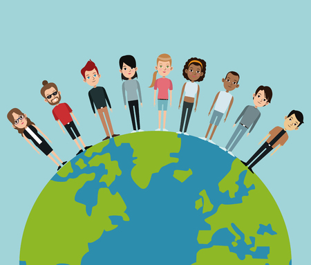cartoon world community people young vector illustrationのイラスト素材
