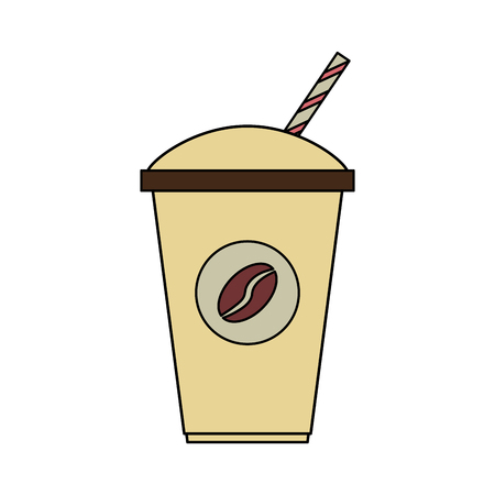 color image cartoon container disposable of coffee with straw vector illustrationのイラスト素材