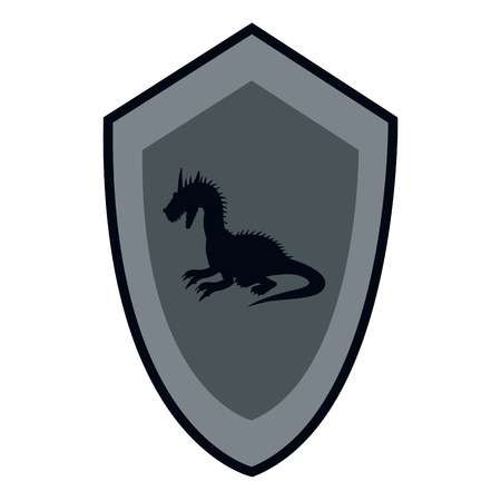 cartoon shield knight dragon fairy tale emblem victorian vector illustrationのイラスト素材