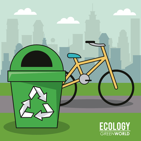 ecology green world bicycle recycle trash can urban image vector illustrationのイラスト素材