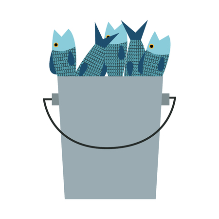 bucket of fish fresh cooking food vector illustrationのイラスト素材