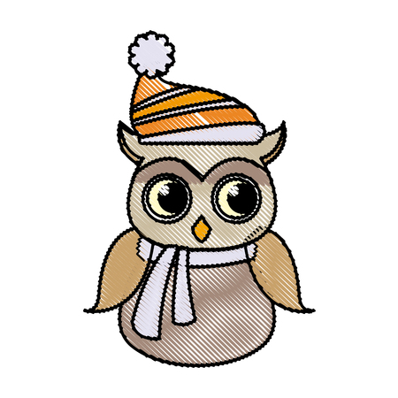 owl in christmas hat and scarf festive image vector illustrationのイラスト素材