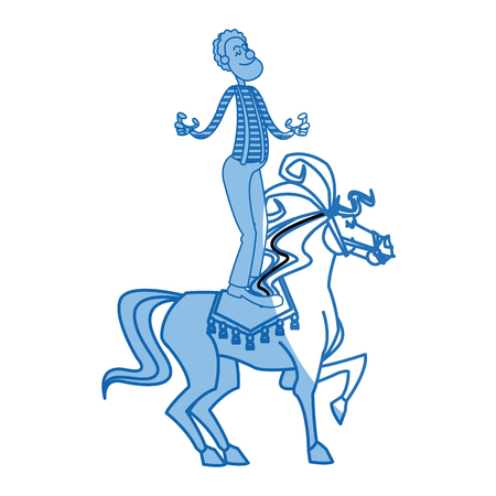 carnival circus fun fair clown and horse juggling vector illustrationのイラスト素材