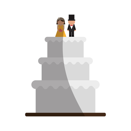 cake with wife and groom topper wedding related icon image vector illustration designのイラスト素材