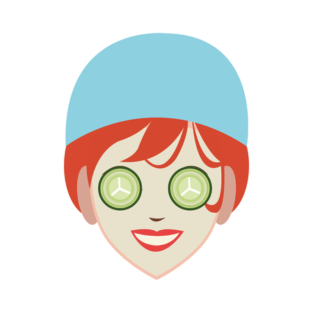 woman with hair wrapped in towel and with a mask with pleasure showing on her face spa center related icon image vector illustration designのイラスト素材