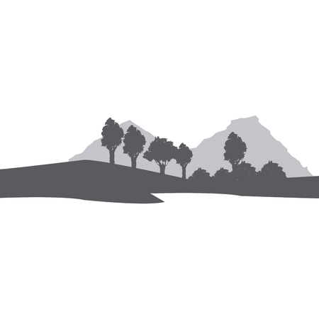 silhouette muntain tree landscape natural image vector illustrationのイラスト素材