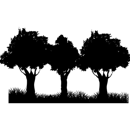 three tree field silhouette. branch trunk foliage image vector illustrationのイラスト素材