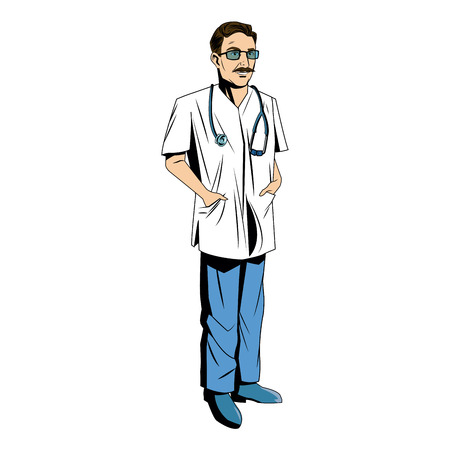 doctor male with stethoscope and mustache vector illustrationのイラスト素材
