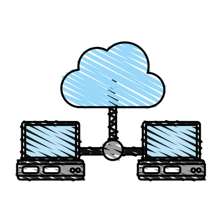 Computers sharing cloud illustration vector icon graphic design sketchのイラスト素材