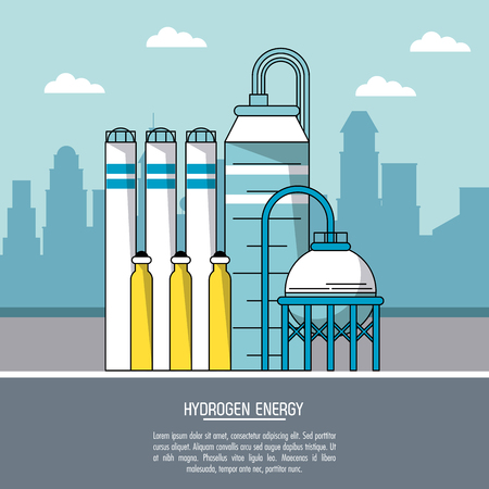 color city landscape background hydrogen energy production plant vector illustrationのイラスト素材