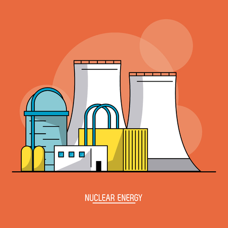 orange color background with bubbles of nuclear energy production plant vector illustrationのイラスト素材