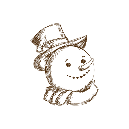 engraved face snowman christmas character vector illustrationのイラスト素材