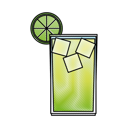 alcohol drink and cocktail glass with lime for menu, vector illustrationのイラスト素材