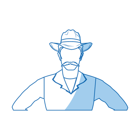 A portrait man in cowboy hat. sketch vector illustration.のイラスト素材