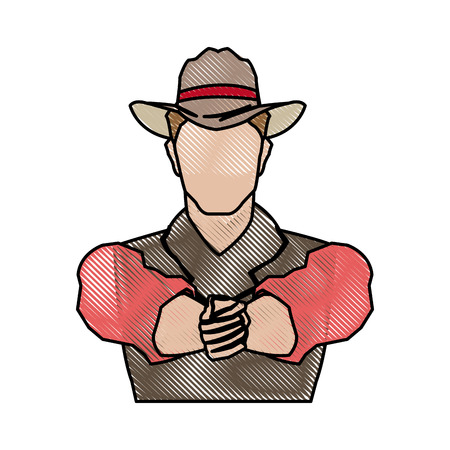 A portrait man in cowboy hat. sketch vector illustration.のイラスト素材