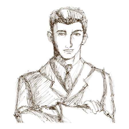 portrait business man arms folded, engraving style vector illustrationのイラスト素材