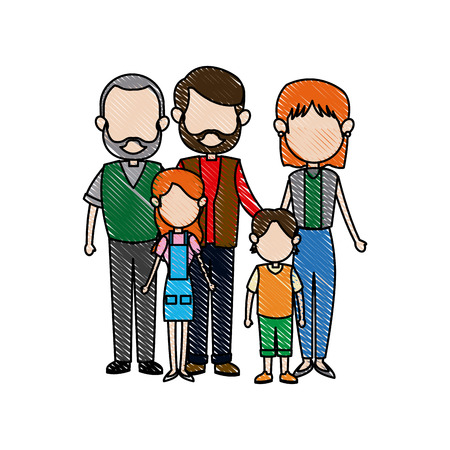 family parents with childrens. father, mother, children, grandpa vector illustrationのイラスト素材