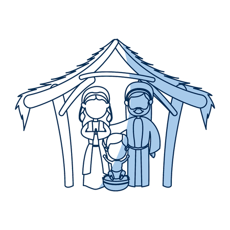 outlined manger mary joseph baby jesus nativity celebration vector illustrationのイラスト素材