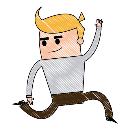running man businessman cartoon excited happy successful leader vector illustrationのイラスト素材