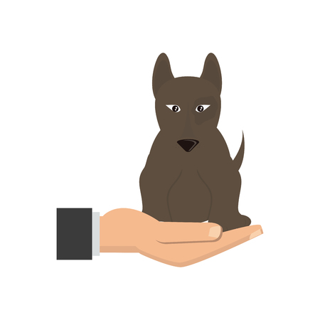 A human hand holding dog pet veterinary concept vector illustration.のイラスト素材