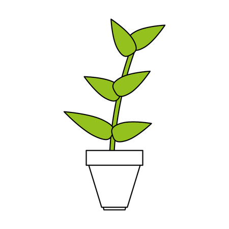 Flat line green plant in pot over white background. Vector illustration.のイラスト素材