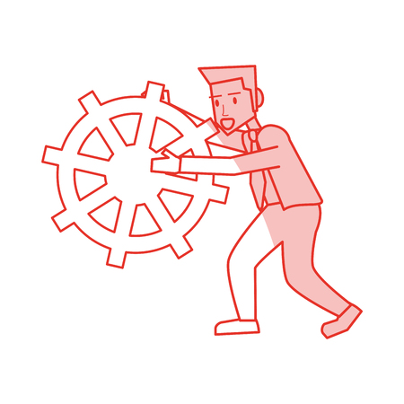 Flat line monocromatic man with rudder over white background. Vector illustrationのイラスト素材