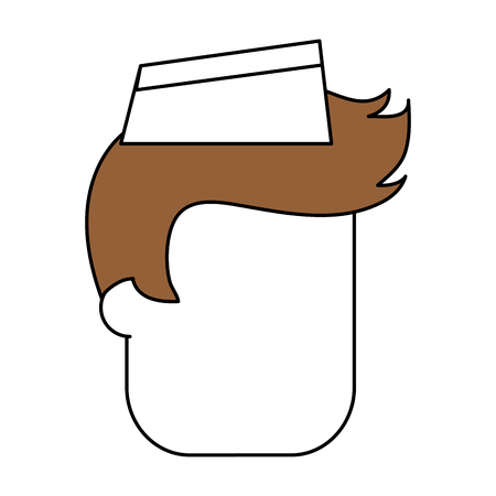 Flat line brunette man with paper hat over white background. Vector illustration.のイラスト素材