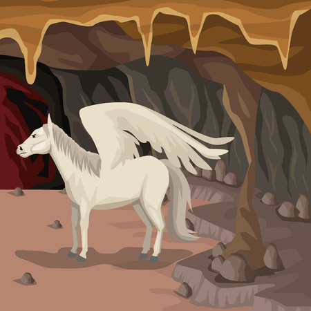 Cave interior background with pegasus greek mythological creature vector illustrationのイラスト素材