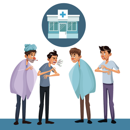 scene sickness people men with icon facade hospital vector illustrationのイラスト素材