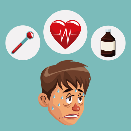 blue color background with sickness man face icons medicine vector illustrationのイラスト素材